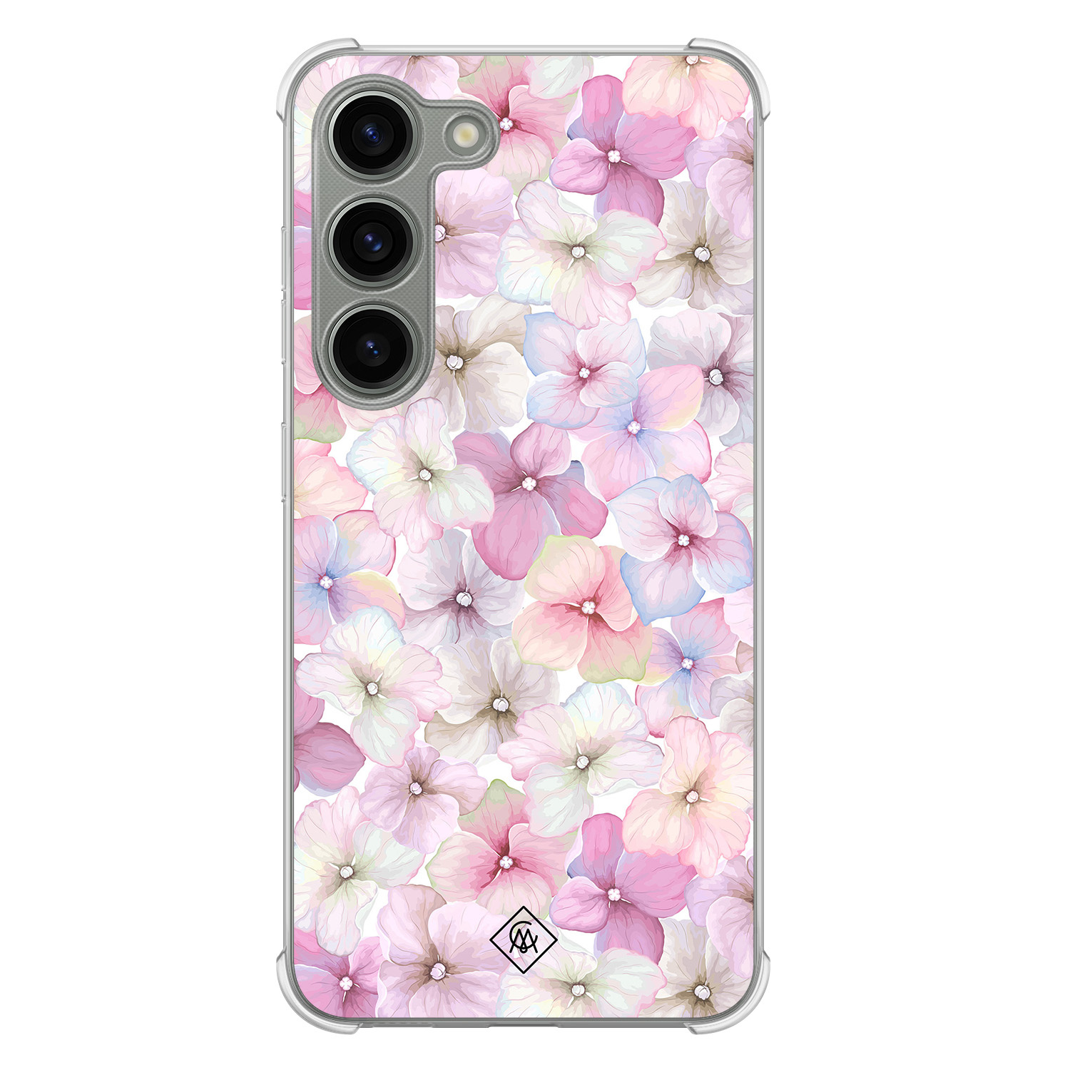 Samsung Galaxy S23 siliconen shockproof hoesje - Floral hortensia