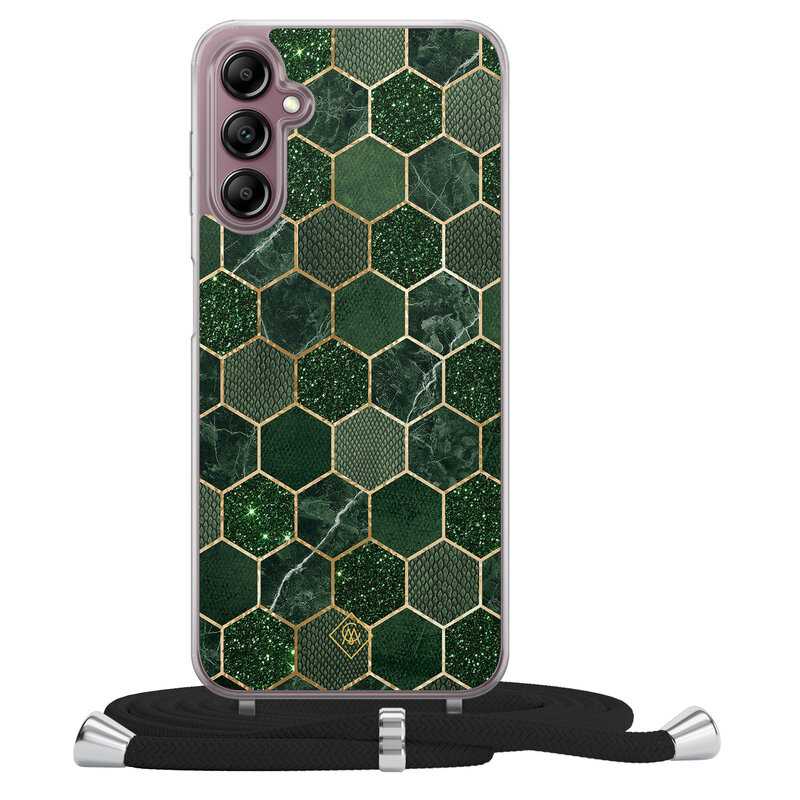 Casimoda Samsung Galaxy A14 hoesje met koord - Kubus groen