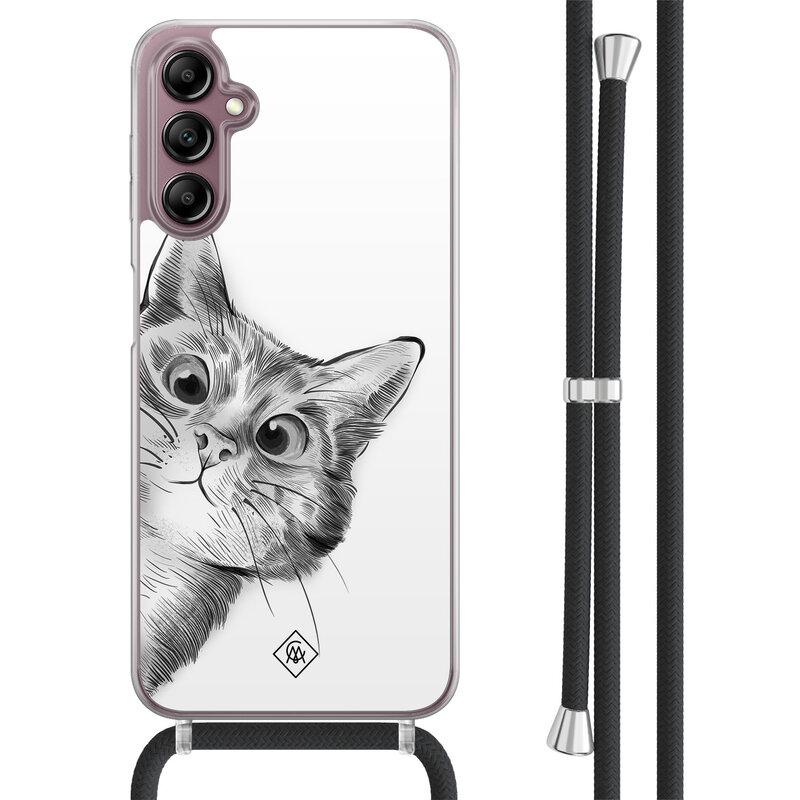 Casimoda Samsung Galaxy A14 hoesje met koord - Peekaboo kat
