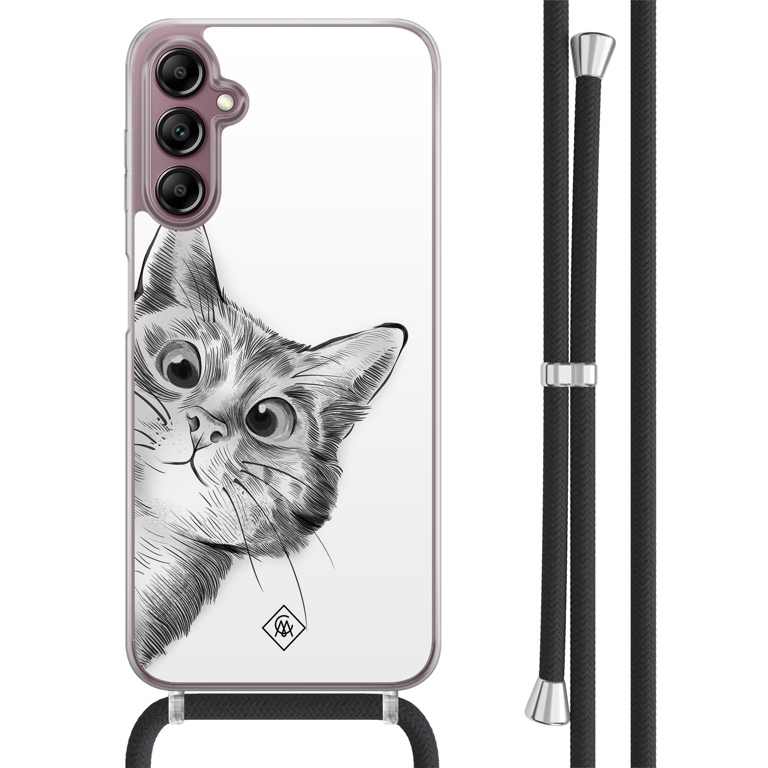 Samsung Galaxy A14 hoesje met koord - Peekaboo kat