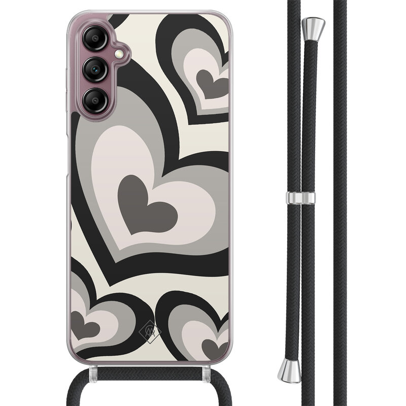 Casimoda Samsung Galaxy A14 hoesje met koord - Hart swirl zwart