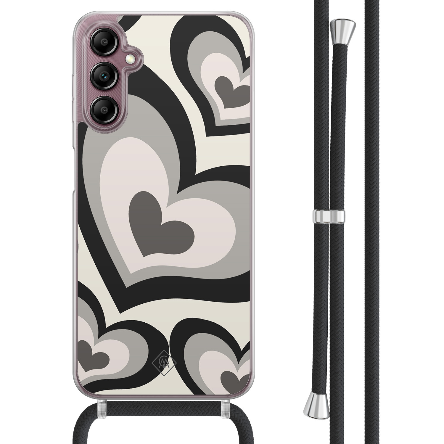 Samsung Galaxy A14 hoesje met koord Hart swirl zwart