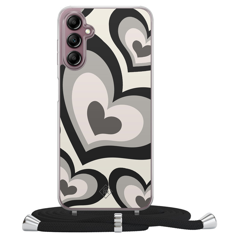 Casimoda Samsung Galaxy A14 hoesje met koord - Hart swirl zwart
