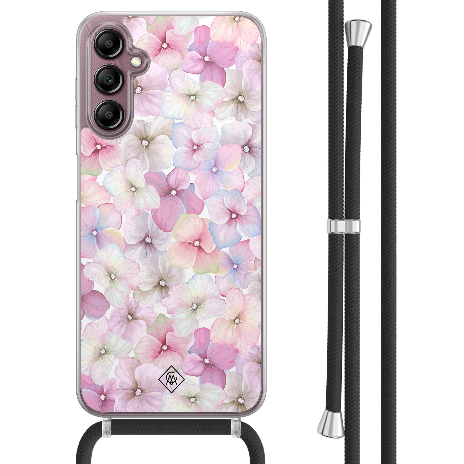 Samsung Galaxy A14 hoesje met koord - Floral hortensia