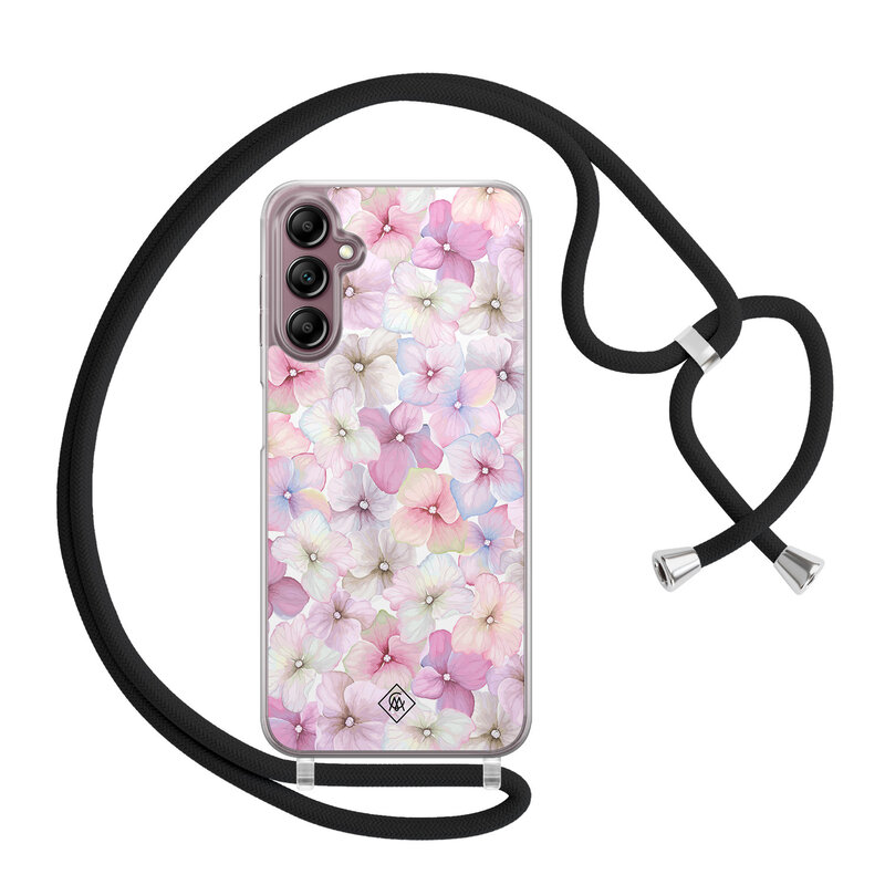 Casimoda Samsung Galaxy A14 hoesje met koord - Floral hortensia