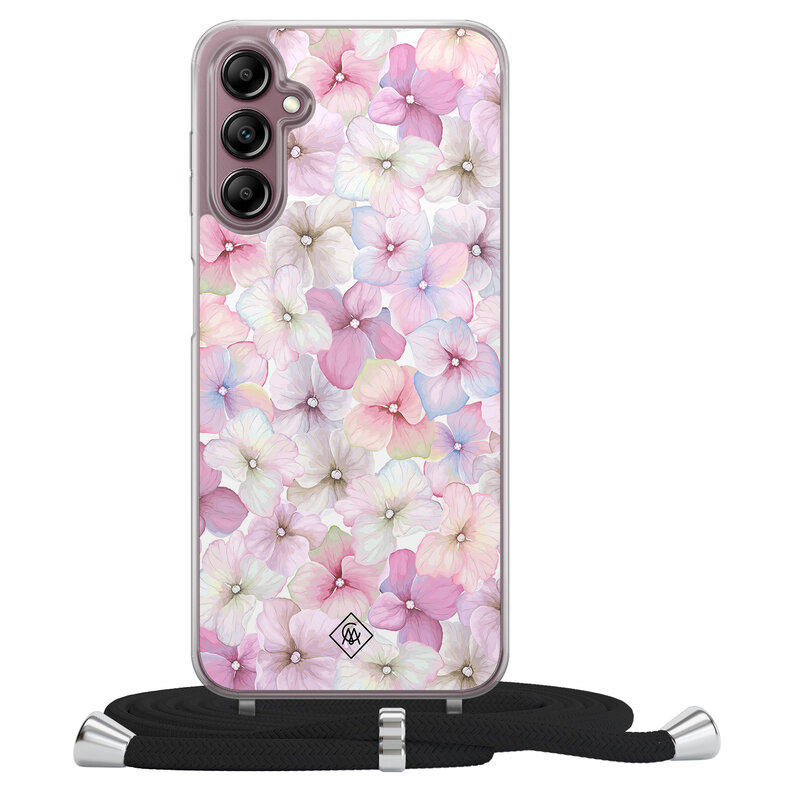 Casimoda Samsung Galaxy A14 hoesje met koord - Floral hortensia