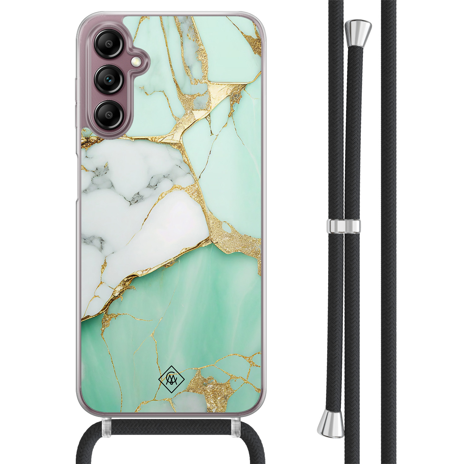 Samsung Galaxy A14 hoesje met koord Marmer mintgroen