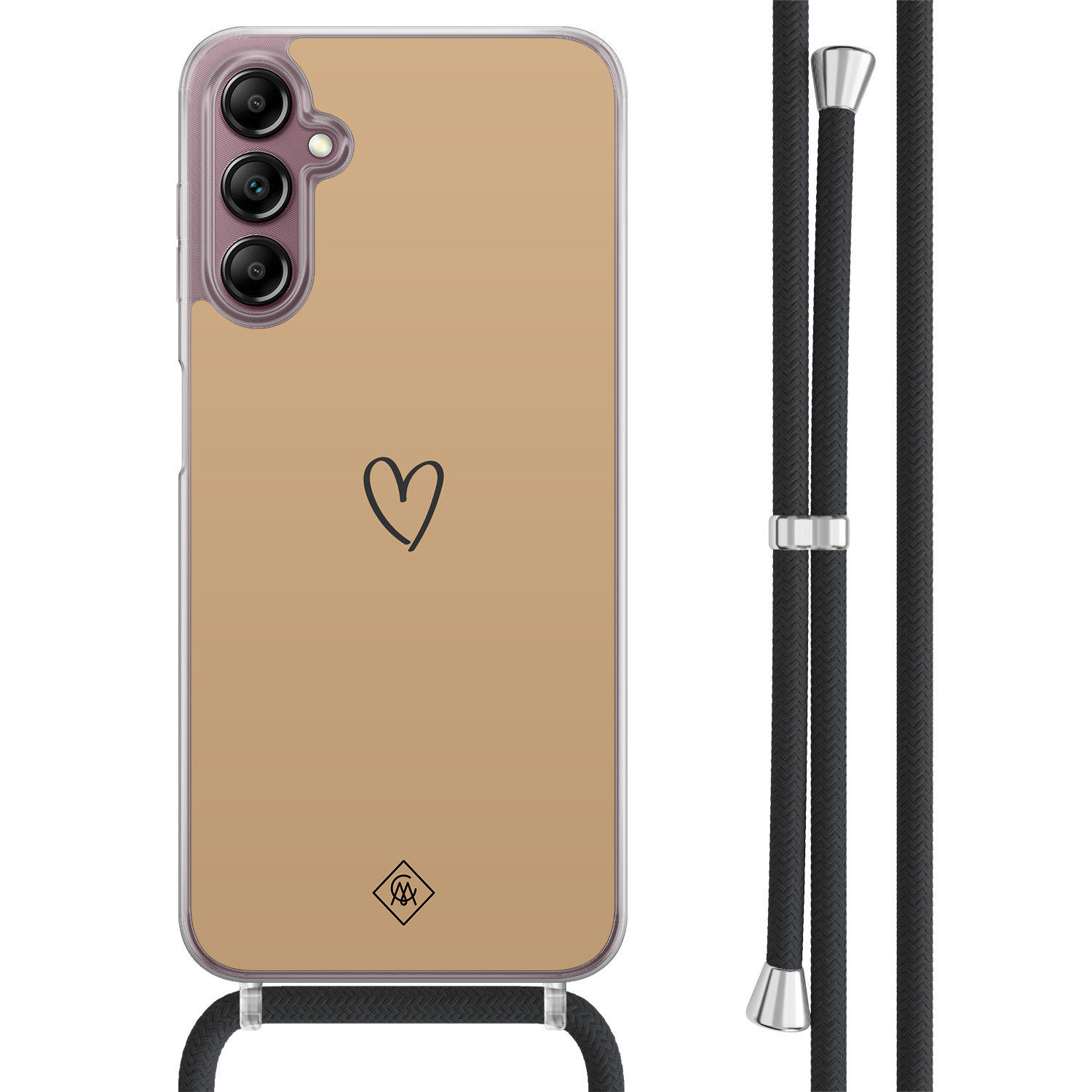 Samsung Galaxy A14 hoesje met koord Hart bruin
