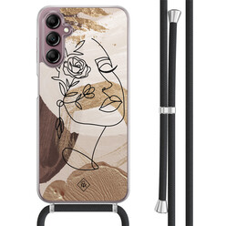 Casimoda Samsung Galaxy A14 hoesje met koord - Abstract gezicht bruin