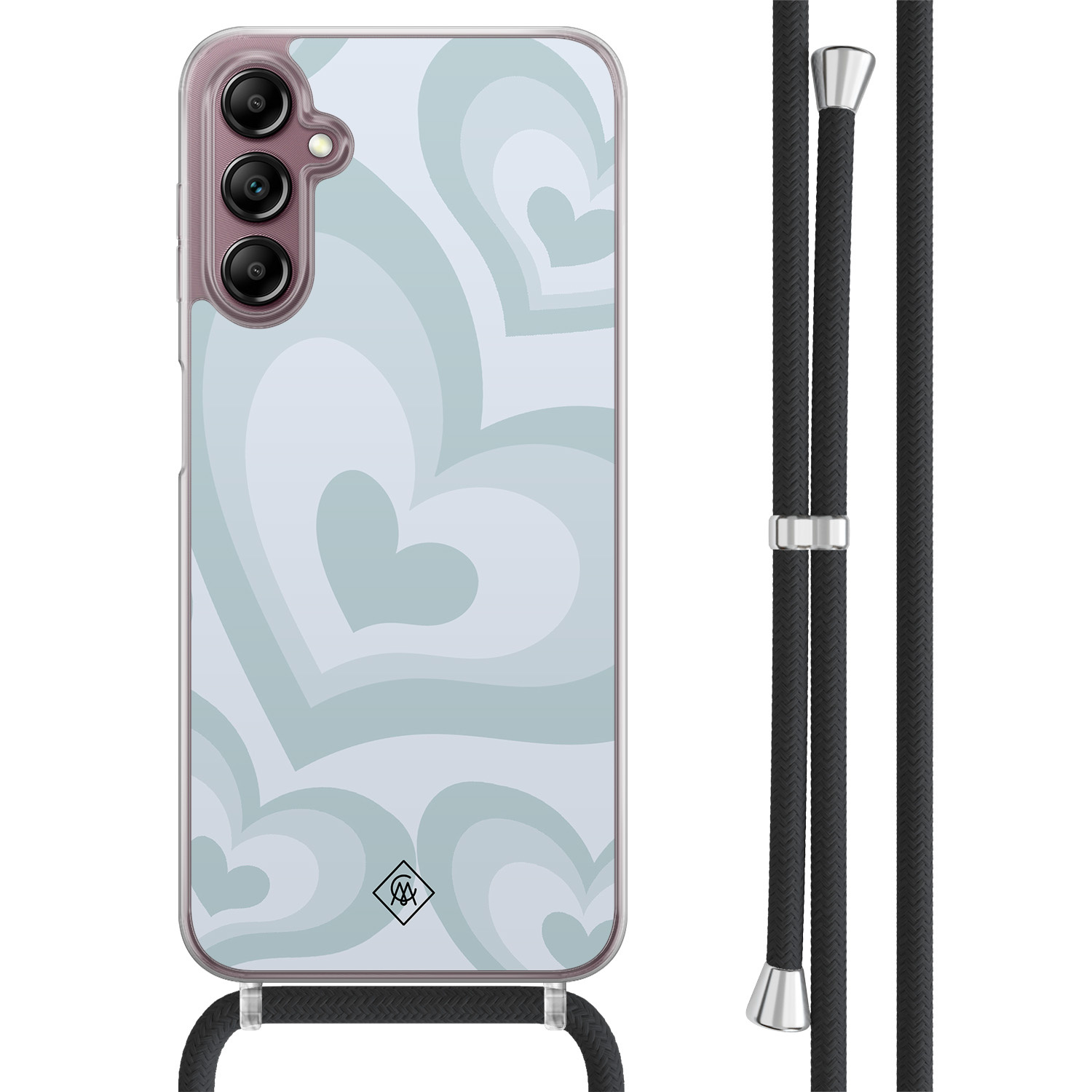 Samsung Galaxy A14 hoesje met koord Hart swirl blauw