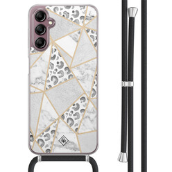 Casimoda Samsung Galaxy A14 hoesje met koord - Stone & leopard