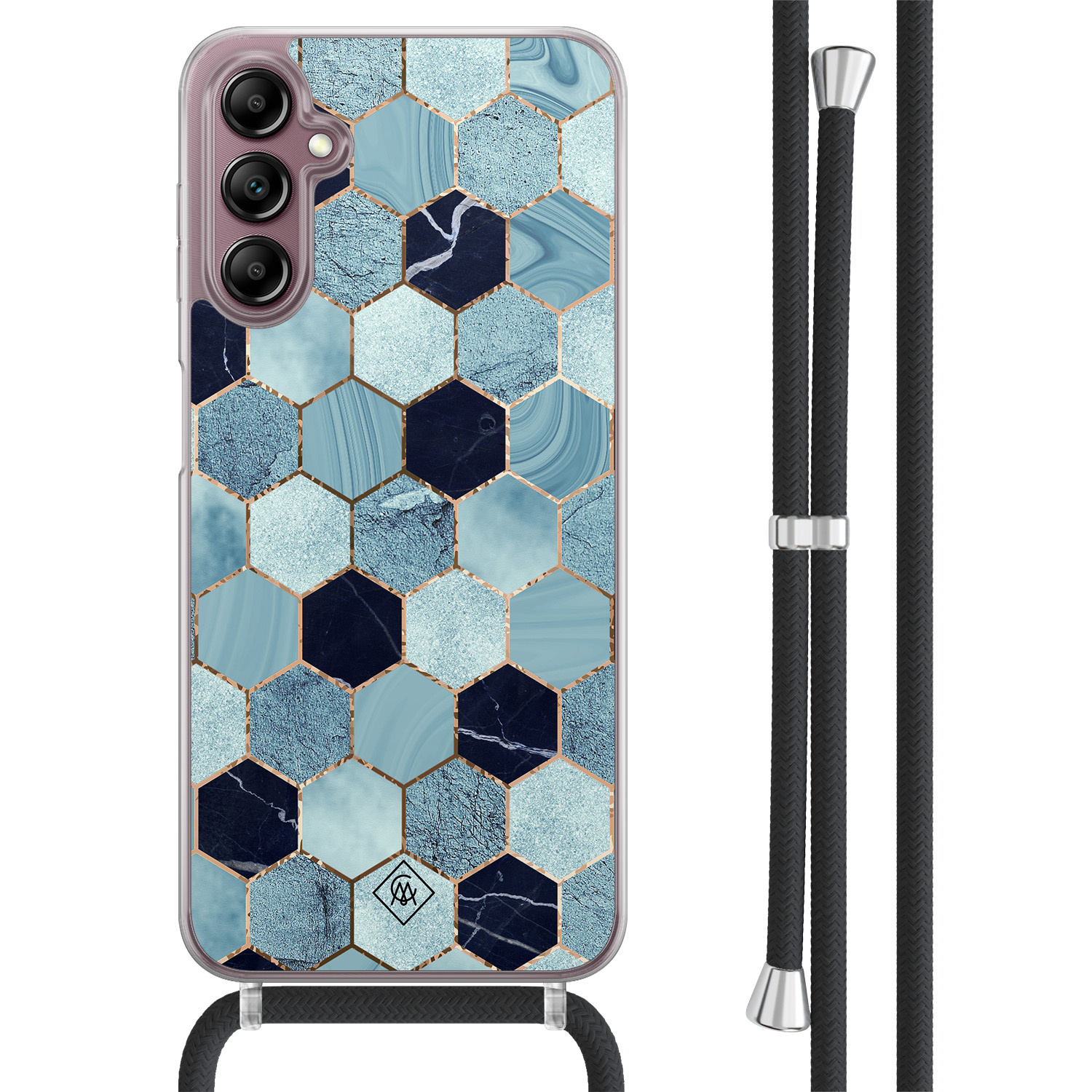 Samsung Galaxy A14 hoesje met koord - Blue cubes
