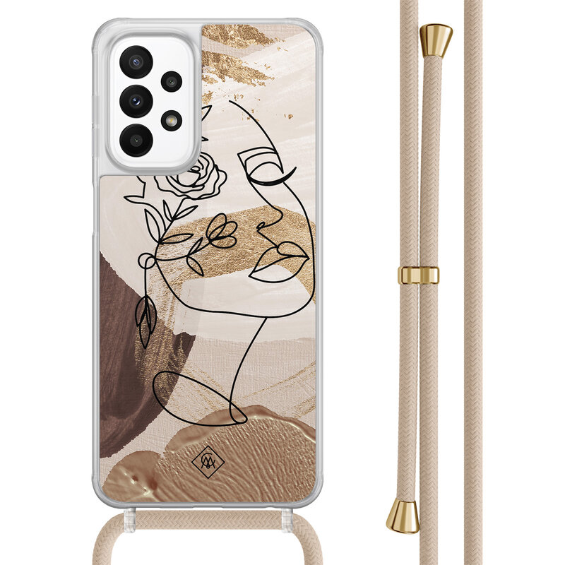 Casimoda Samsung Galaxy A23 hoesje met koord - Abstract gezicht bruin