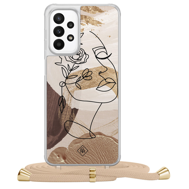 Casimoda Samsung Galaxy A23 hoesje met koord - Abstract gezicht bruin