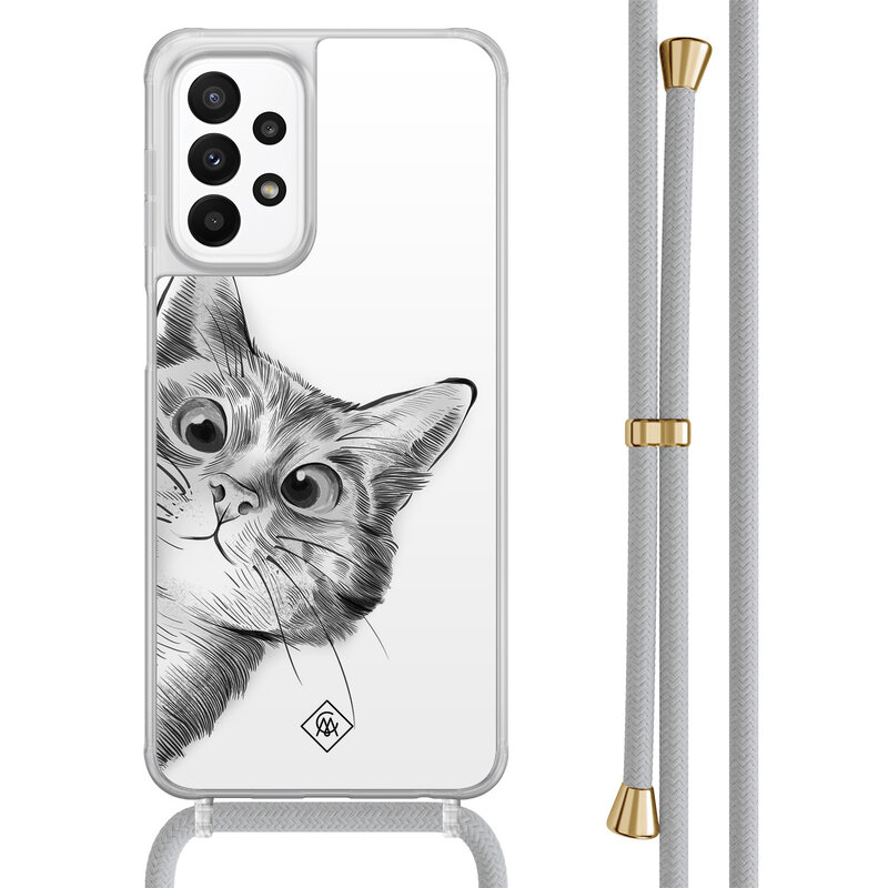 Casimoda Samsung Galaxy A23 hoesje met koord - Peekaboo kat