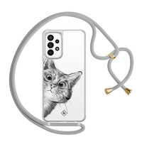 Casimoda Samsung Galaxy A23 hoesje met koord - Peekaboo kat