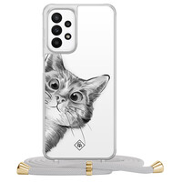 Casimoda Samsung Galaxy A23 hoesje met koord - Peekaboo kat