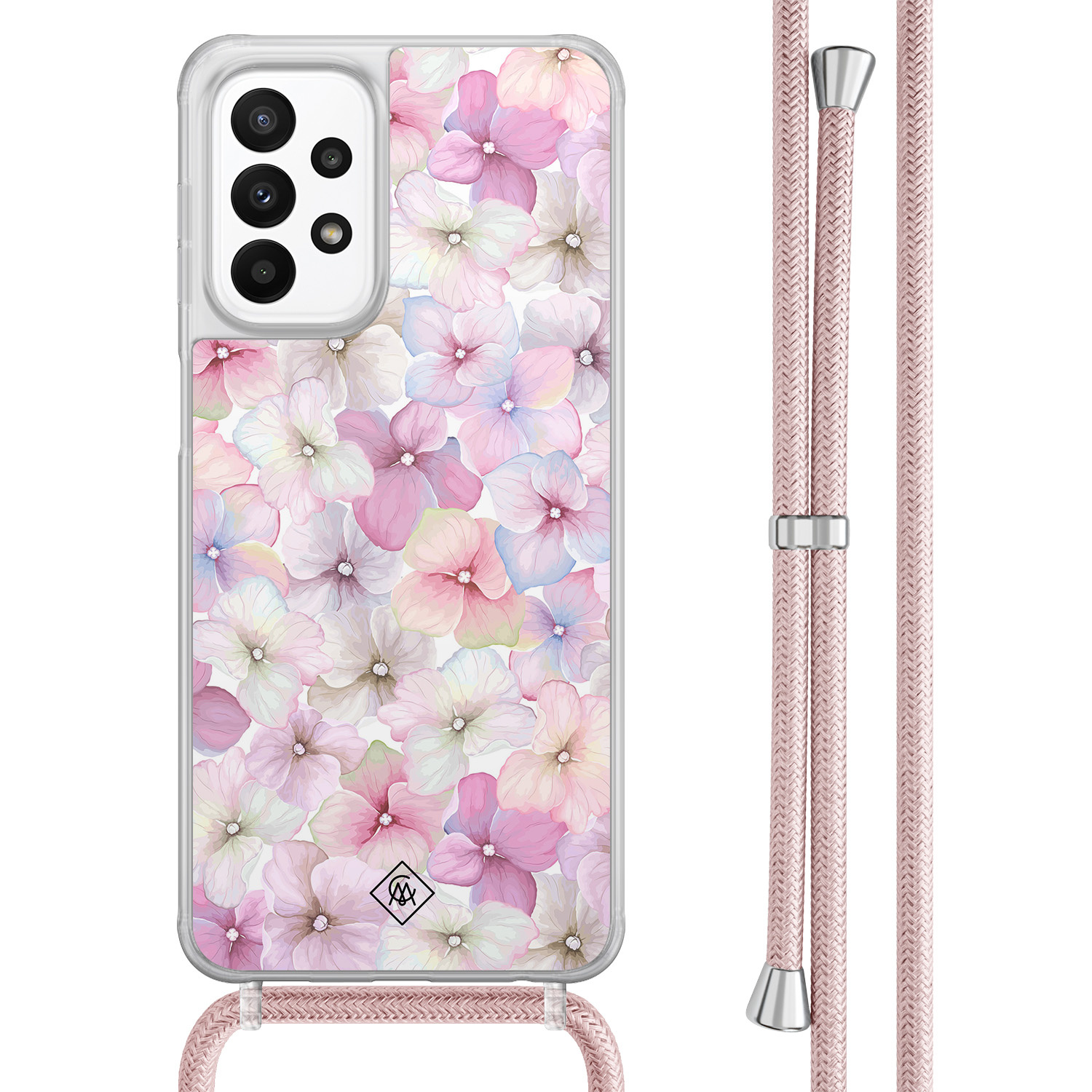 Samsung Galaxy A23 hoesje met koord - Floral hortensia