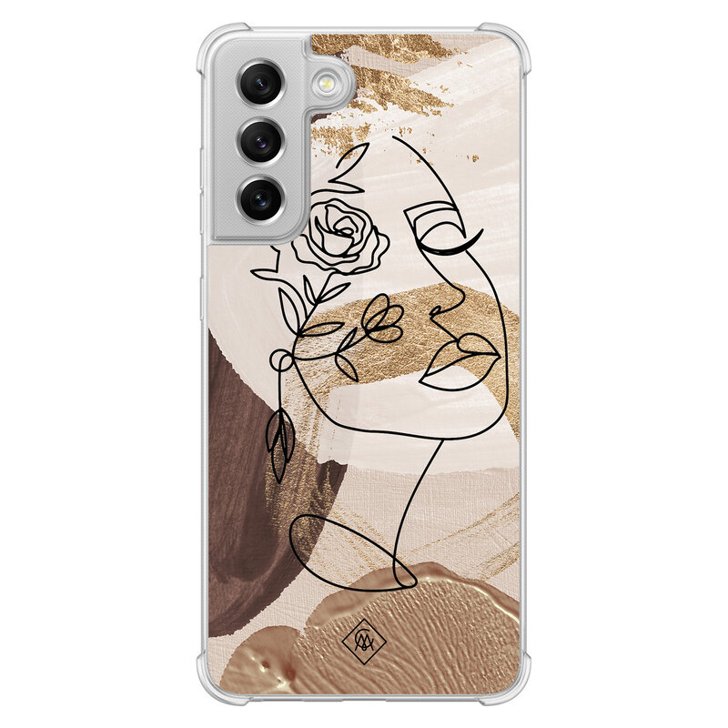 Casimoda Samsung Galaxy S21 FE shockproof hoesje - Abstract gezicht bruin