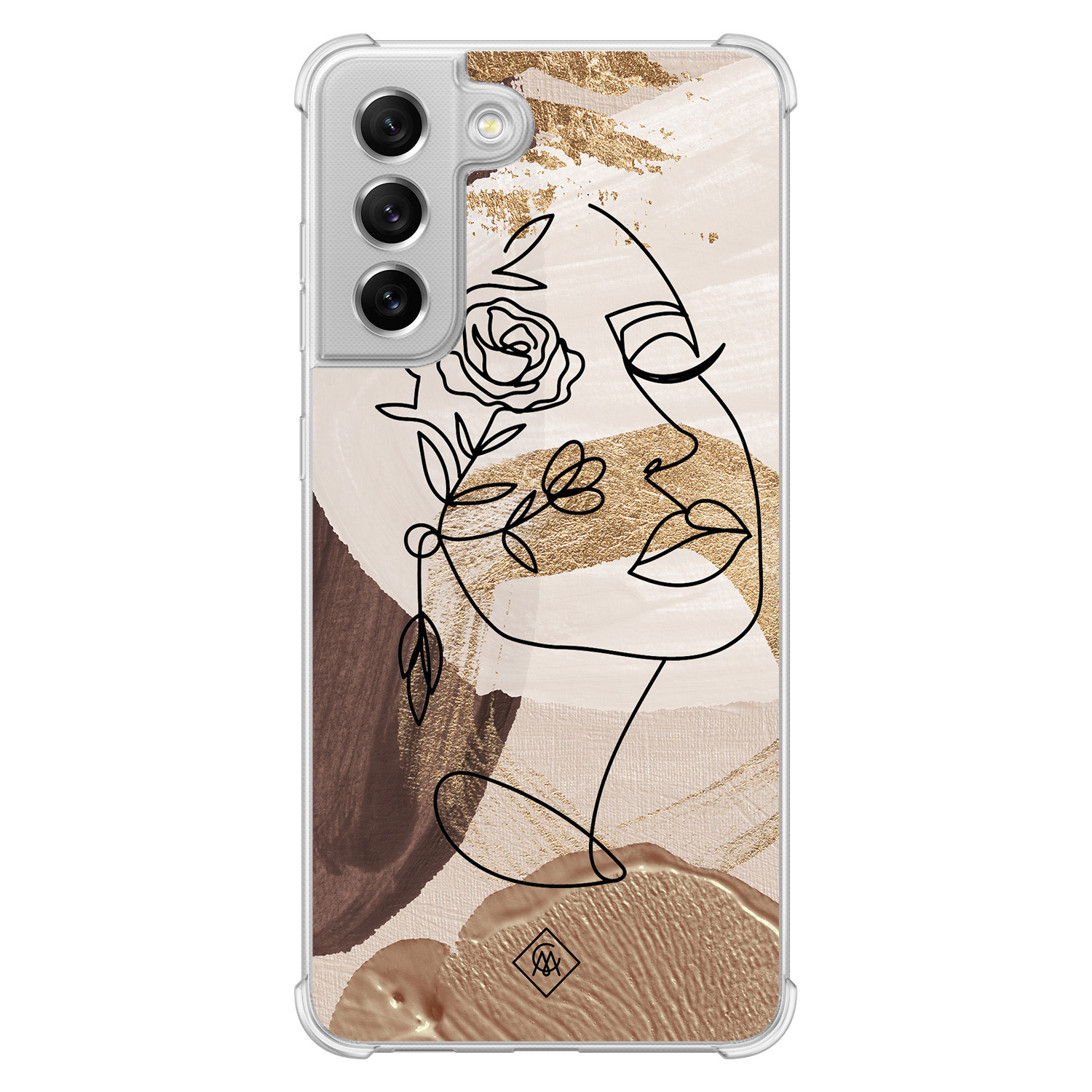 Samsung Galaxy S21 FE shockproof hoesje - Abstract gezicht bruin