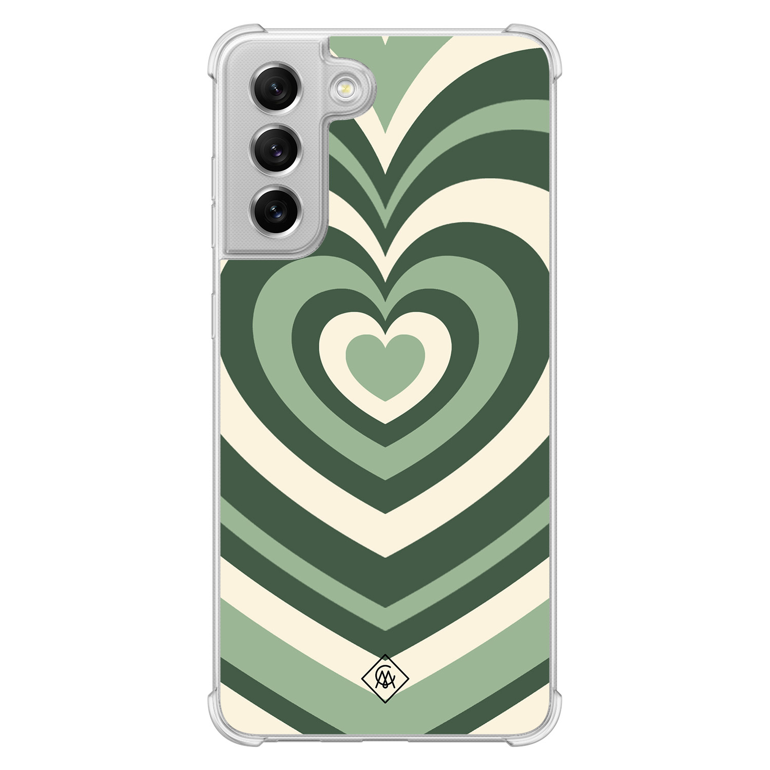 Samsung Galaxy S21 FE shockproof hoesje Groen hart swirl