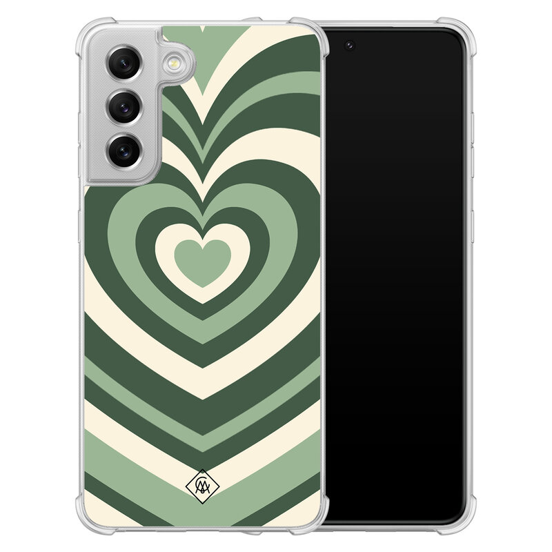 Casimoda Samsung Galaxy S21 FE shockproof hoesje - Groen hart swirl