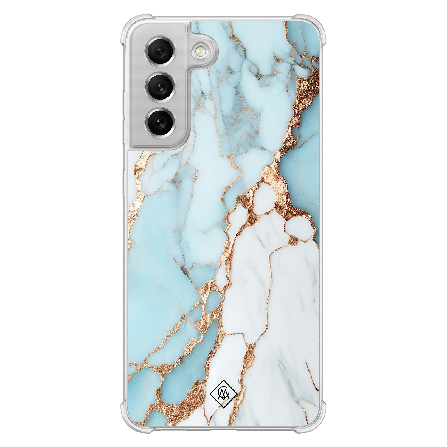 Samsung Galaxy S21 FE shockproof hoesje Marmer lichtblauw