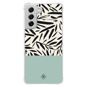 Casimoda Samsung Galaxy S21 FE shockproof hoesje - Abstract mint palms