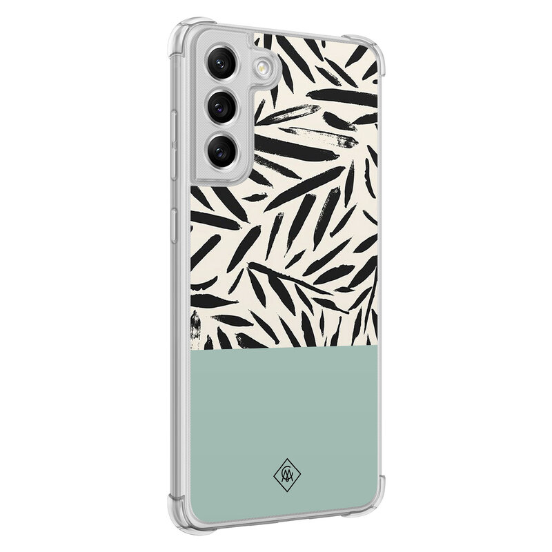 Casimoda Samsung Galaxy S21 FE shockproof hoesje - Abstract mint palms