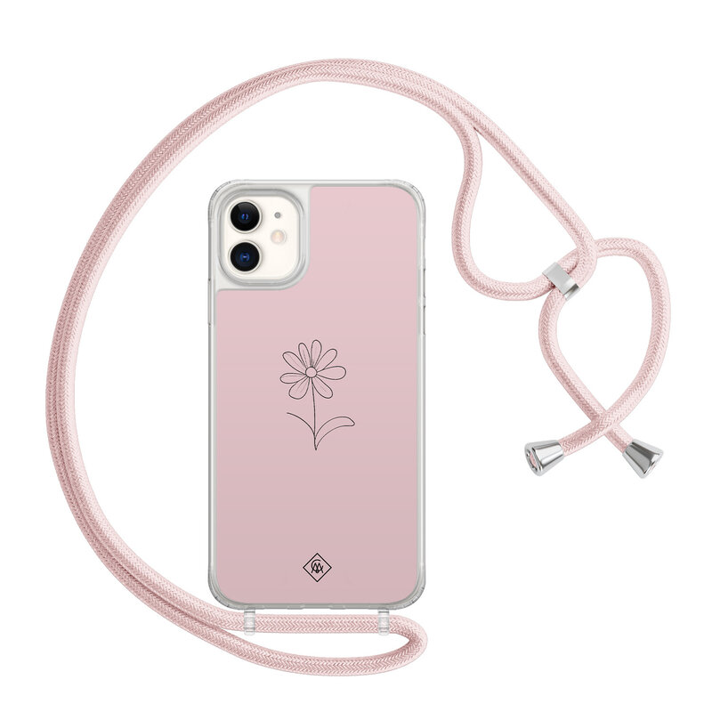 Casimoda iPhone 11 hoesje met rosegoud koord - Madeliefje