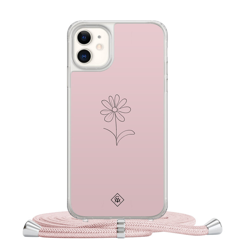 Casimoda iPhone 11 hoesje met rosegoud koord - Madeliefje