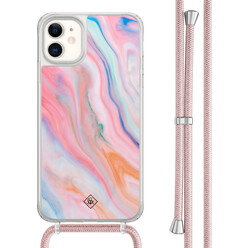 Casimoda iPhone 11 hoesje met rosegoud koord - Pink glam