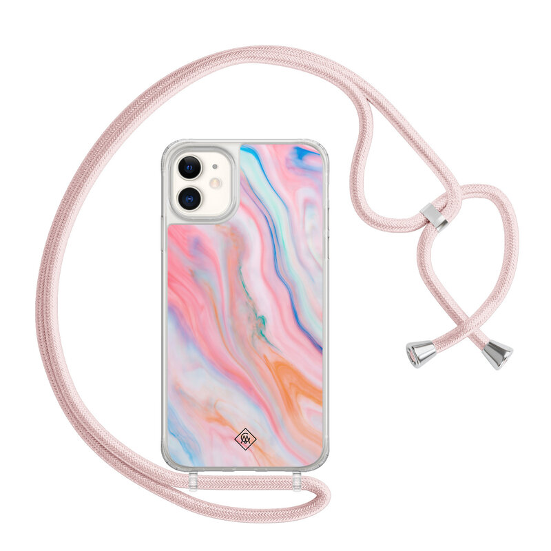 Casimoda iPhone 11 hoesje met rosegoud koord - Pink glam