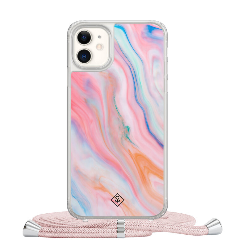 Casimoda iPhone 11 hoesje met rosegoud koord - Pink glam