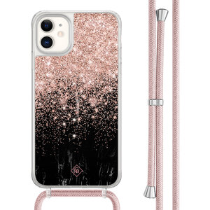 Casimoda iPhone 11 hoesje met rosegoud koord - Marmer twist