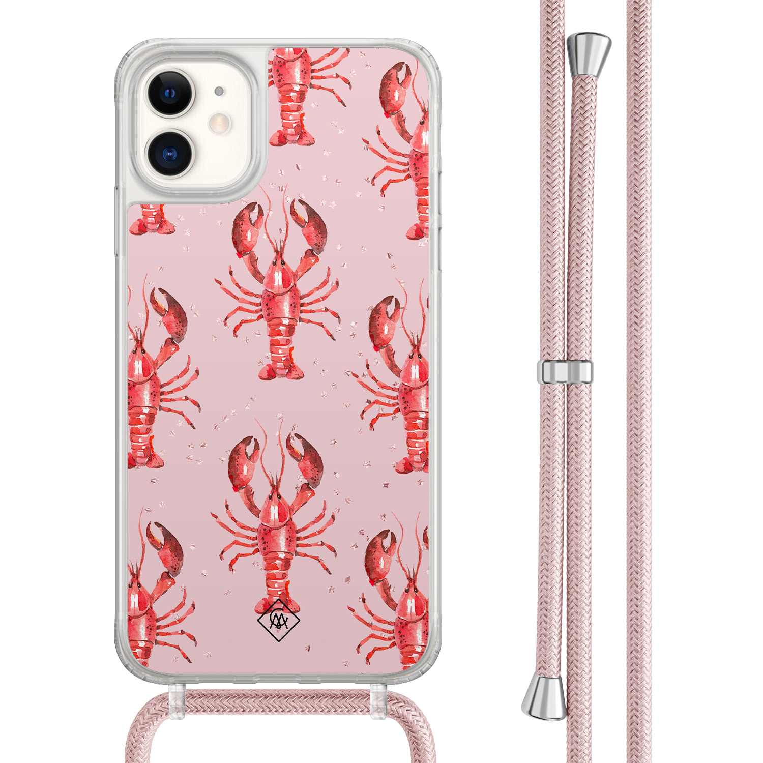 Casimoda® - iPhone 11 hoesje met rosegoud koord - Lobster - Afneembaar koord - TPU/acryl