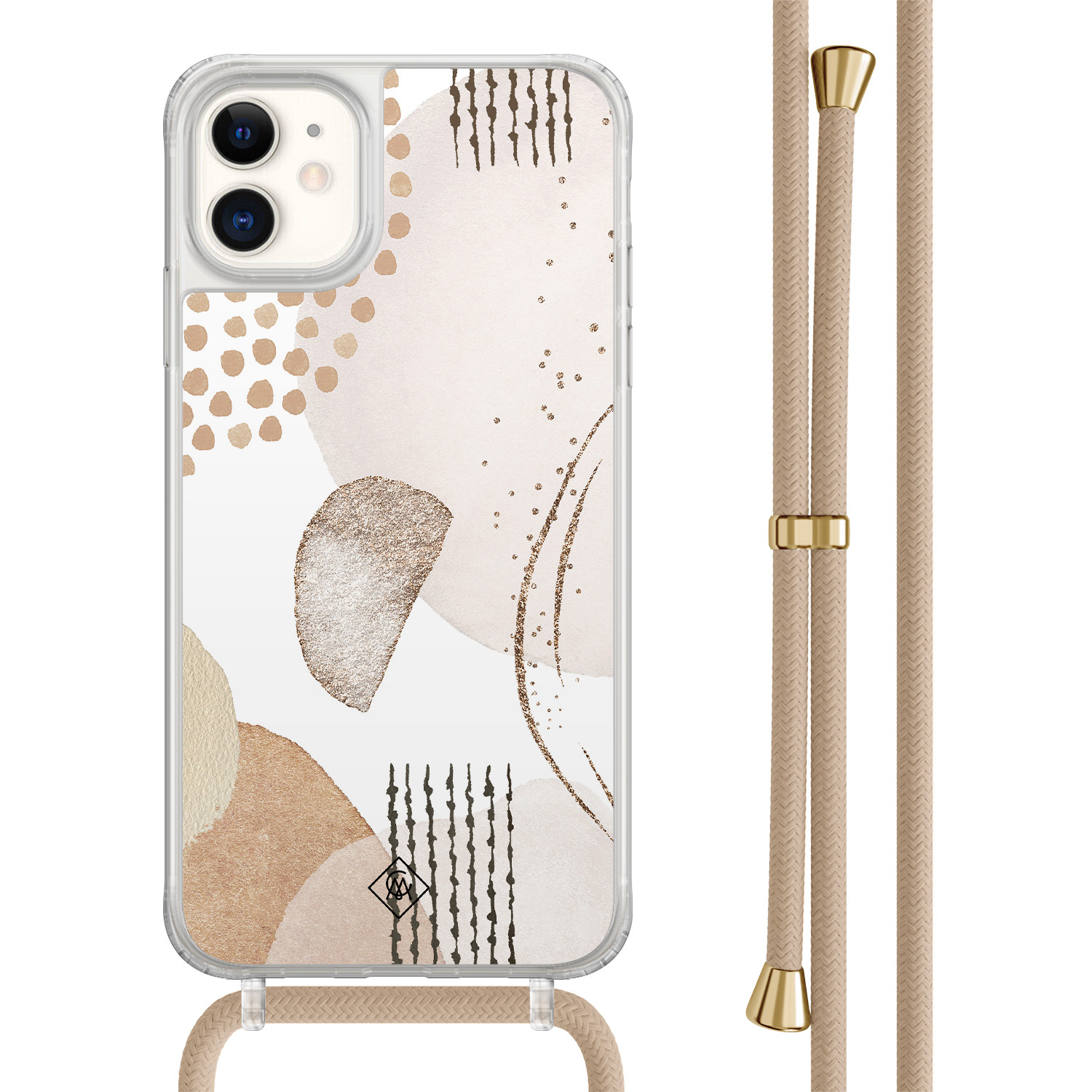 iPhone 11 hoesje met beige koord Abstract shapes