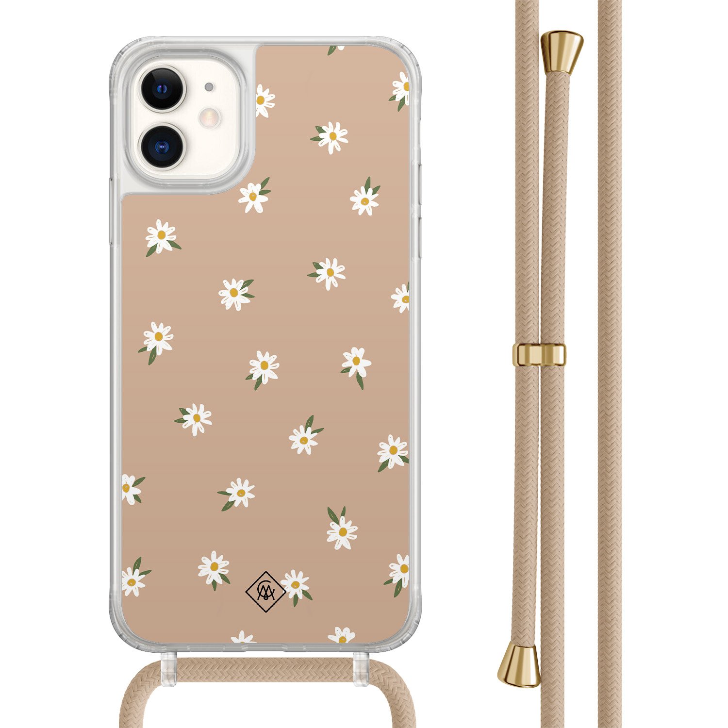 Casimoda® - iPhone 11 hoesje met beige koord - Sweet daisies - Afneembaar koord - TPU/acryl