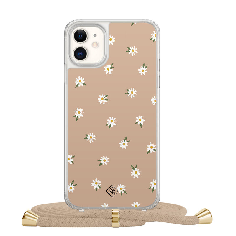 Casimoda iPhone 11 hoesje met beige koord - Sweet daisies