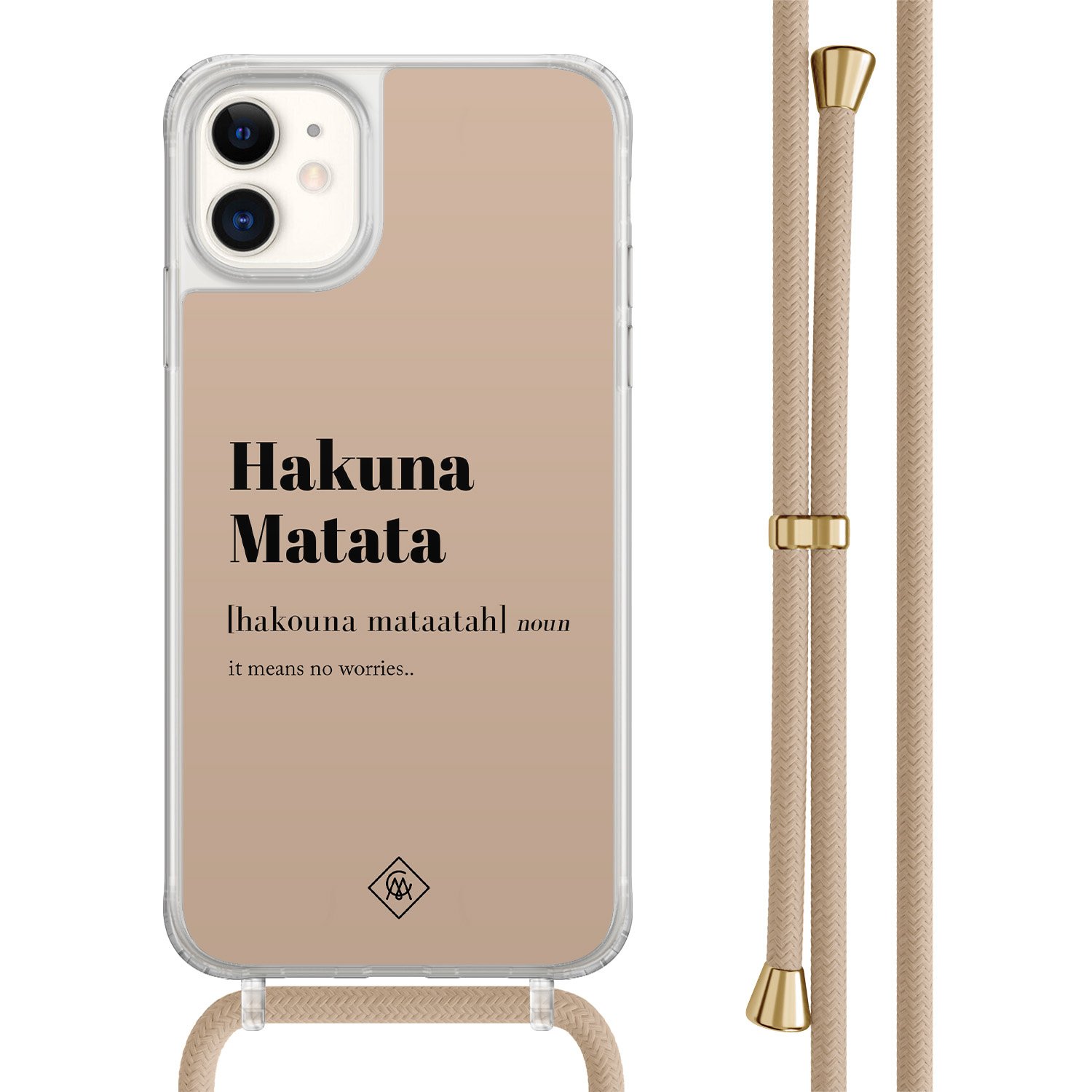 Casimoda® - iPhone 11 hoesje met beige koord - Hakuna matata - Afneembaar koord - TPU/acryl