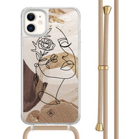 Casimoda iPhone 11 hoesje met beige koord - Abstract gezicht bruin