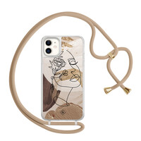 Casimoda iPhone 11 hoesje met beige koord - Abstract gezicht bruin