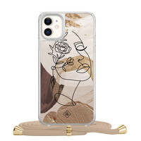 Casimoda iPhone 11 hoesje met beige koord - Abstract gezicht bruin