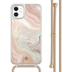 Casimoda iPhone 11 hoesje met beige koord - Marmer waves