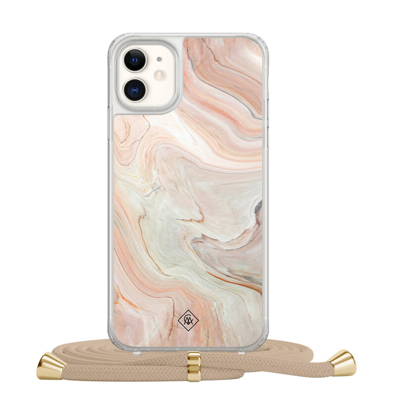 Casimoda iPhone 11 hoesje met beige koord - Marmer waves