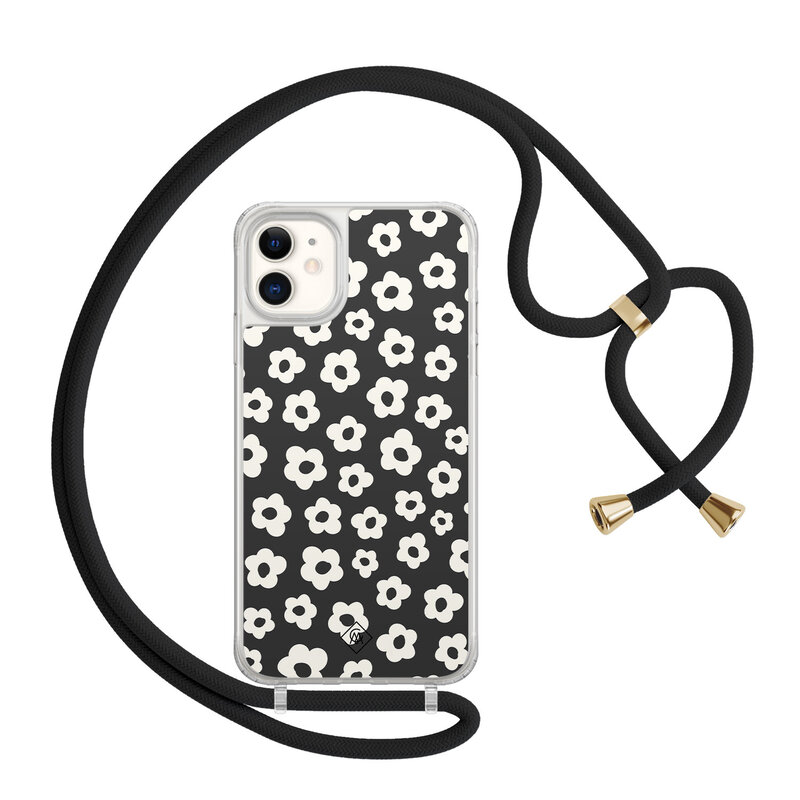 Casimoda iPhone 11 hoesje met zwart koord - Retro bloempjes