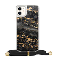 Casimoda iPhone 11 hoesje met zwart koord - Marmer grijs brons