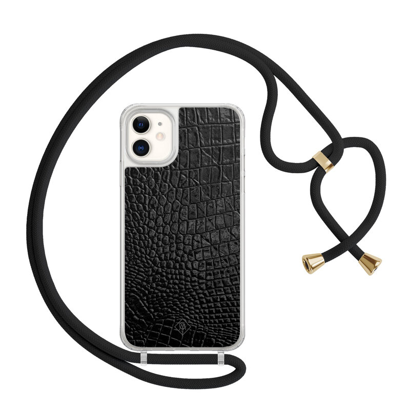 Casimoda iPhone 11 hoesje met zwart koord - Croco zwart