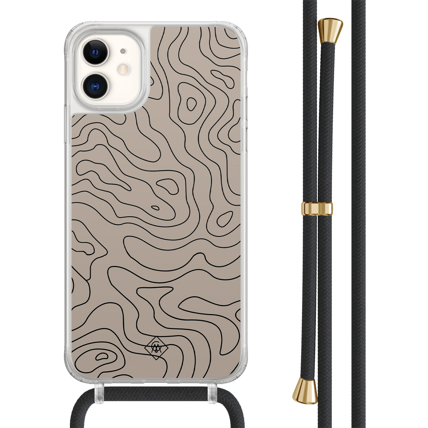 Casimoda® - iPhone 11 hoesje met zwart koord - Abstract lines - Afneembaar koord - TPU/acryl