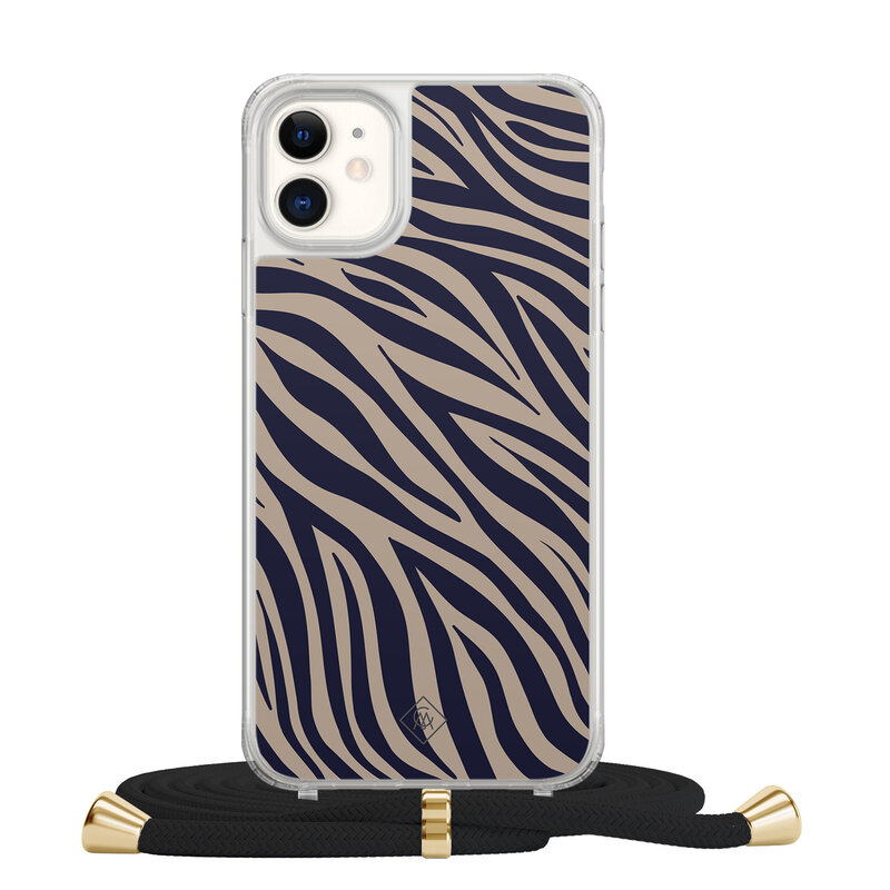 Casimoda iPhone 11 hoesje met zwart koord - Chevron navy